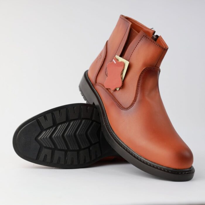 ⁦حذاء جلد رسمي كاحل متوسط الارتفاع لون عسلي⁩ - الصورة ⁦2⁩