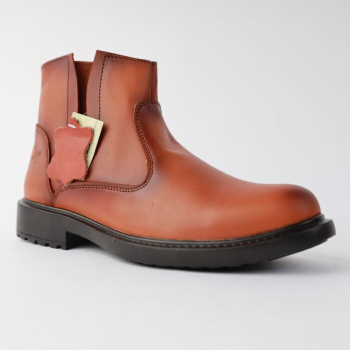 ⁦حذاء جلد رسمي كاحل متوسط الارتفاع لون عسلي⁩ - الصورة ⁦4⁩