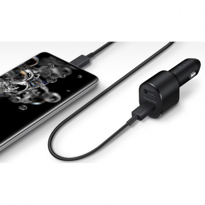 ⁦شاحن سامسونج للسيارة بمنفذين أصلي لون أسود- Samsung Super Fast Dual Car Charger With USB-C⁩ - الصورة ⁦2⁩