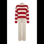 ⁦طقم تركي بنطلون وبلوزة مخططة  للنساء لون أحمر وبيج⁩ - الصورة ⁦6⁩