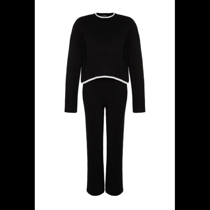 ⁦طقم تركي بنطلون وبلوزة مخططة  للنساء لون أسود⁩ - الصورة ⁦6⁩