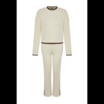 ⁦طقم تركي بنطلون وبلوزة مخططة للنساء لون بيج⁩ - الصورة ⁦6⁩