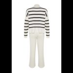 ⁦طقم تركي بنطلون وبلوزة مخططة للنساء لون بيج وأسود⁩ - الصورة ⁦7⁩