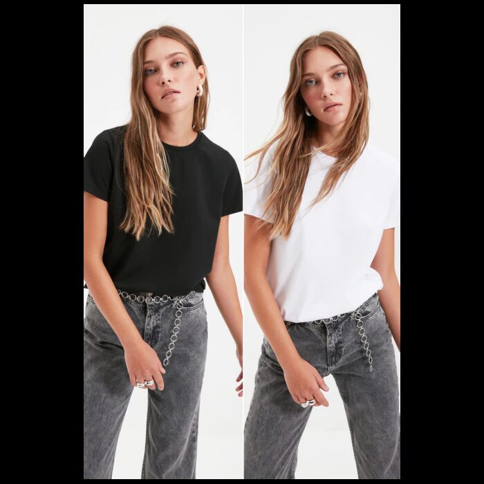 10329647_67db936275377 تيشيرت تركي قطن بقبة دائرية للنساء لون أبيض - الصورة 1