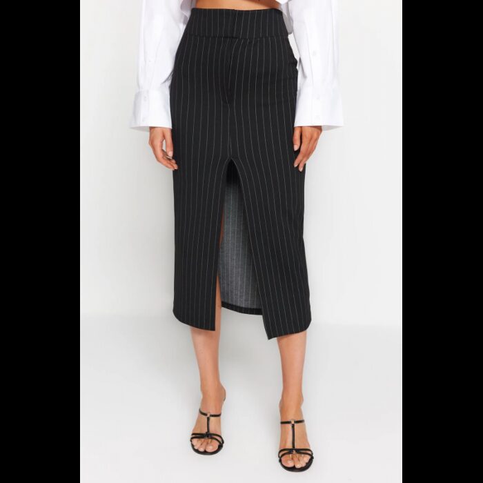 ⁦تنورة طويلة تركي ماكسي بخصر مرتفع للنساء لون أسود⁩ - الصورة ⁦2⁩