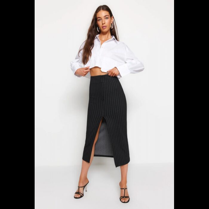 ⁦تنورة طويلة تركي ماكسي بخصر مرتفع للنساء لون أسود⁩ - الصورة ⁦3⁩