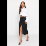 ⁦تنورة طويلة تركي ماكسي بخصر مرتفع للنساء لون أسود⁩ - الصورة ⁦4⁩