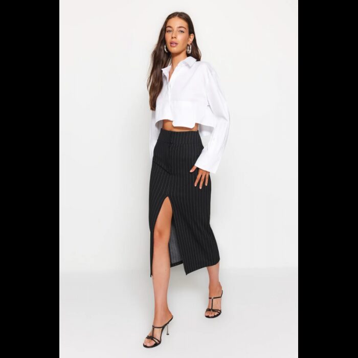 ⁦تنورة طويلة تركي ماكسي بخصر مرتفع للنساء لون أسود⁩ - الصورة ⁦4⁩