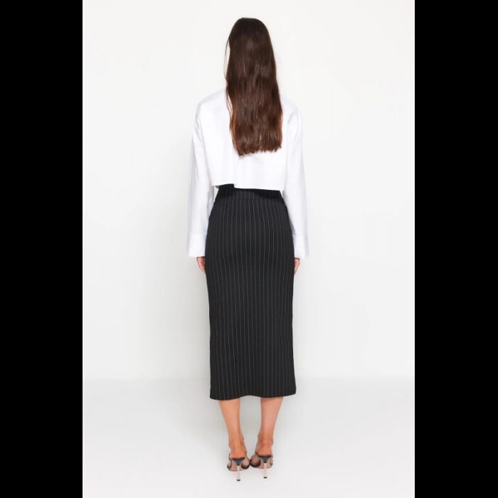 ⁦تنورة طويلة تركي ماكسي بخصر مرتفع للنساء لون أسود⁩ - الصورة ⁦5⁩