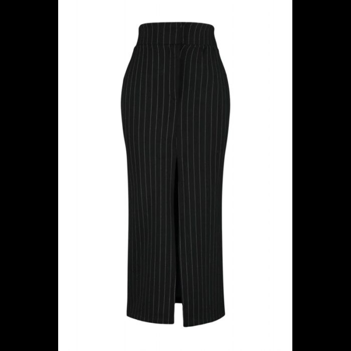 ⁦تنورة طويلة تركي ماكسي بخصر مرتفع للنساء لون أسود⁩ - الصورة ⁦7⁩