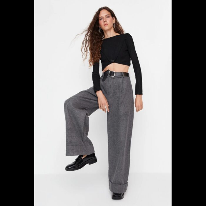 10329692_67db93989f865 بنطلون واسع الساق وخصر عالي للنساء لون رمادي - الصورة 1