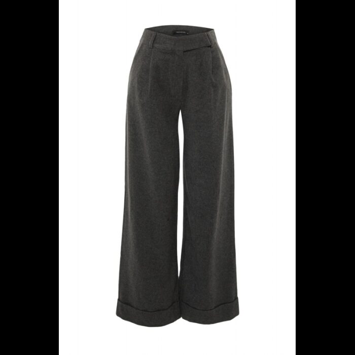 ⁦بنطلون واسع الساق وخصر عالي  للنساء لون رمادي⁩ - الصورة ⁦6⁩