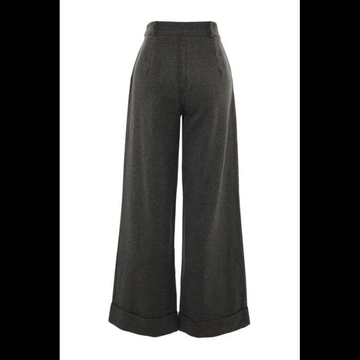 ⁦بنطلون واسع الساق وخصر عالي  للنساء لون رمادي⁩ - الصورة ⁦7⁩