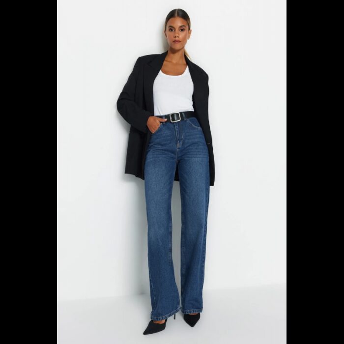 10329697_67db939f2a1ec بنطلون تركي جينز ساق عريض بخصرعالي للنساء لون أزرق غامق - الصورة 1