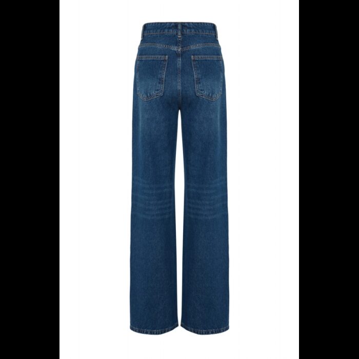 ⁦بنطلون تركي جينز ساق عريض بخصرعالي للنساء لون أزرق غامق⁩ - الصورة ⁦8⁩