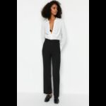 بنطلون تركي بقصة مستقيمة وخصر عالي  للنساء لون أسود