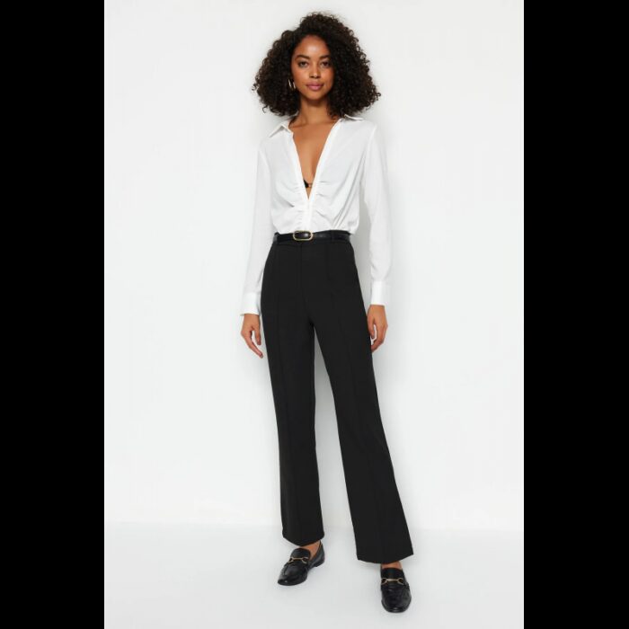 ⁦بنطلون تركي بقصة مستقيمة وخصر عالي  للنساء لون أسود⁩ - الصورة ⁦2⁩