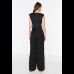 ⁦بنطلون تركي منسوج بساق واسعة للنساء لون أسود⁩ - الصورة ⁦9⁩