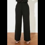 ⁦بنطلون تركي منسوج بساق واسعة للنساء لون أسود⁩ - الصورة ⁦10⁩