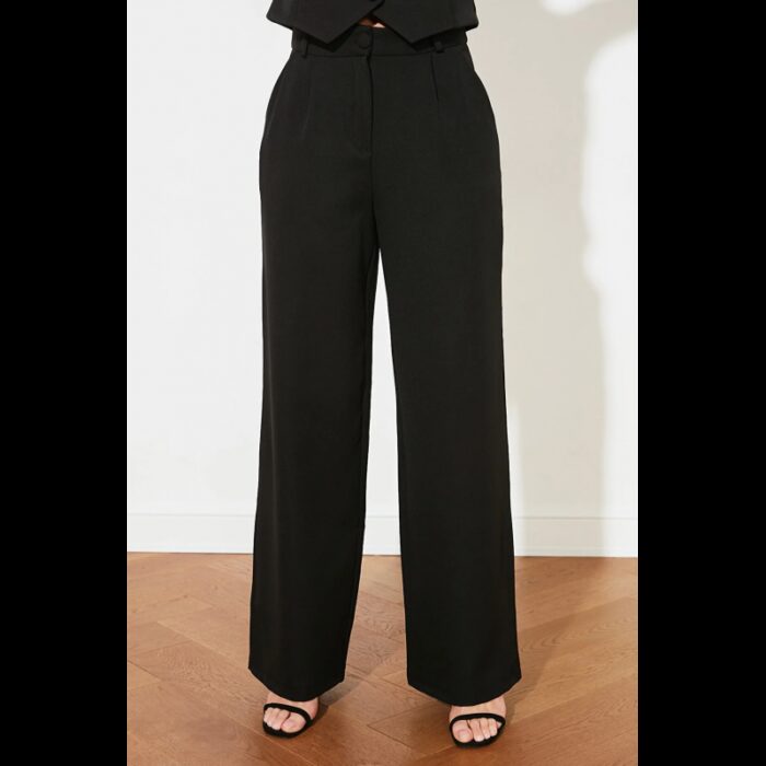 ⁦بنطلون تركي منسوج بساق واسعة للنساء لون أسود⁩ - الصورة ⁦10⁩