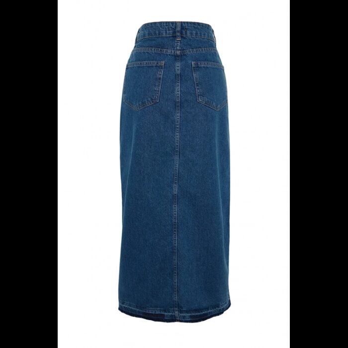 ⁦تنورة تركي دنيم ماكسي بفتحة للنساء لون أزرق⁩ - الصورة ⁦5⁩