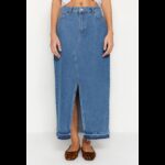 ⁦تنورة تركي دنيم ماكسي بفتحة للنساء لون أزرق⁩ - الصورة ⁦6⁩