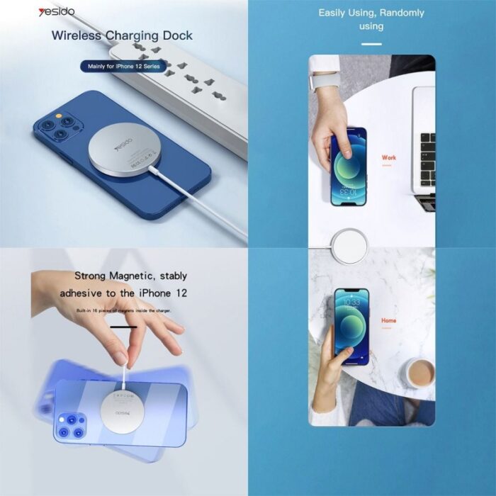 ⁦شاحن لاسلكي لأجهزة آبل مغ سيف 15 وات من ياسيدو لون أبيض-Yesido DS10 Magsafe Charger Compatible 5W / 7.5W / 10W 15W⁩ - الصورة ⁦2⁩