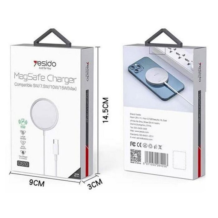 ⁦شاحن لاسلكي لأجهزة آبل مغ سيف 15 وات من ياسيدو لون أبيض-Yesido DS10 Magsafe Charger Compatible 5W / 7.5W / 10W 15W⁩ - الصورة ⁦4⁩
