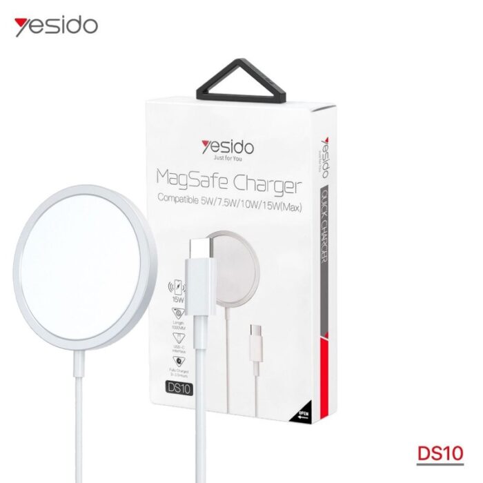 ⁦شاحن لاسلكي لأجهزة آبل مغ سيف 15 وات من ياسيدو لون أبيض-Yesido DS10 Magsafe Charger Compatible 5W / 7.5W / 10W 15W⁩ - الصورة ⁦6⁩