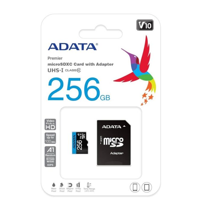 10329740_67db93eb6e753 بطاقة ذاكرة من ايه داتا سعة 256 جيجا- ADATA 256GB Premier microSDXC UHS-I / Class 10 V10 A1 Memory Card with SD Adapte - الصورة 1