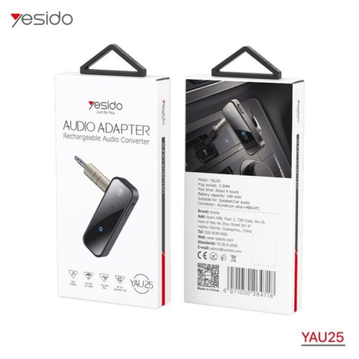 ⁦جهاز استقبال اوكس بلوتوث من يسيدو لون أسود- Yesido YAU41 Rechargeable Bluetooth Audio Converter Audio Adapter⁩ - الصورة ⁦2⁩