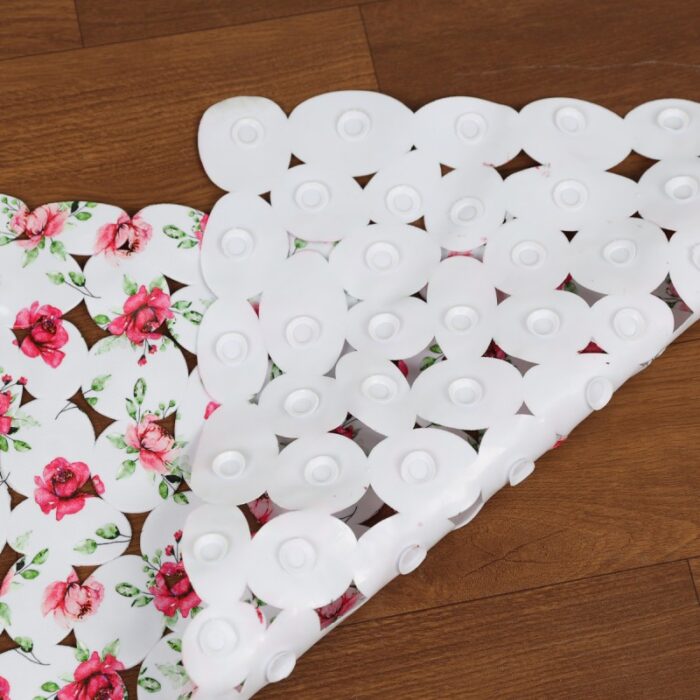 ⁦دعاسة حمام وبانيو مانعة للانزلاق مستطيل بتصميم رسومات ورد جوري زهري⁩ - الصورة ⁦2⁩