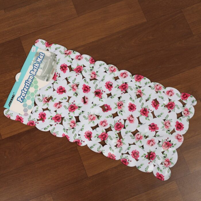 ⁦دعاسة حمام وبانيو مانعة للانزلاق مستطيل بتصميم رسومات ورد جوري زهري⁩ - الصورة ⁦3⁩