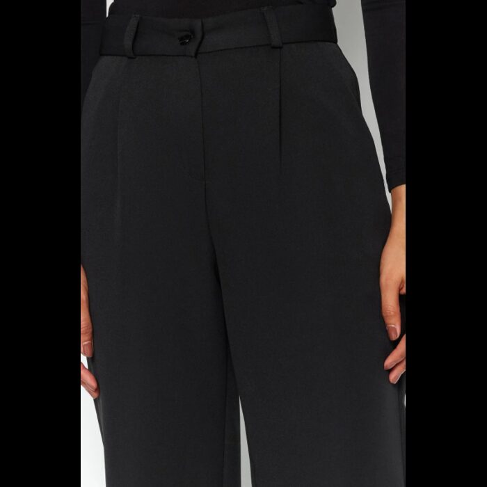 ⁦بنطلون تركي خصر مرتفع وساق واسعة للنساء لون أسود⁩ - الصورة ⁦3⁩