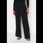 ⁦بنطلون تركي خصر مرتفع وساق واسعة للنساء لون أسود⁩ - الصورة ⁦4⁩