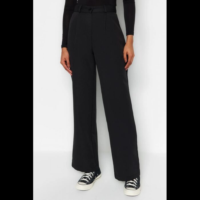 ⁦بنطلون تركي خصر مرتفع وساق واسعة للنساء لون أسود⁩ - الصورة ⁦4⁩