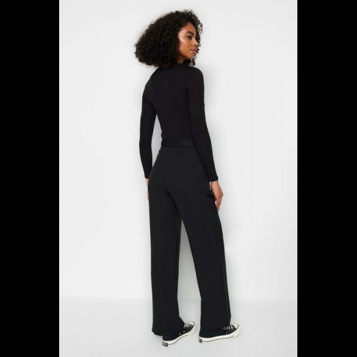 ⁦بنطلون تركي خصر مرتفع وساق واسعة للنساء لون أسود⁩ - الصورة ⁦5⁩