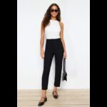 بنطلون تركي بخصر عالٍ طول الكاحل للنساء لون أسود