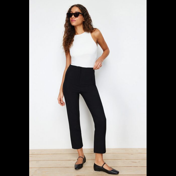 ⁦بنطلون تركي بخصر عالٍ طول الكاحل للنساء لون أسود⁩ - الصورة ⁦2⁩