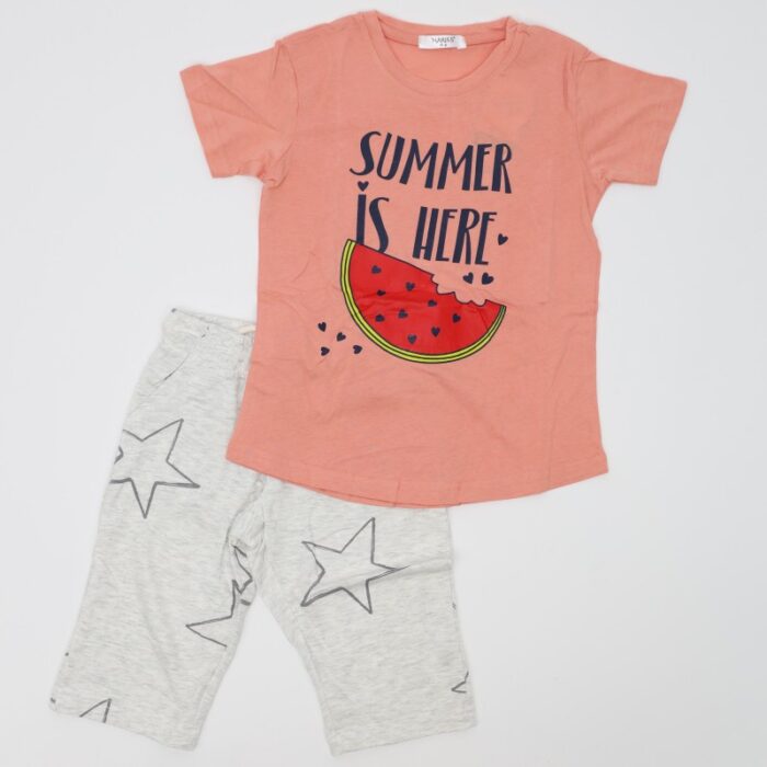 10329858_67db9483d56b0 بيجامة صيفية بناتية لون مشمشي وسكني فاتح - الصورة 1