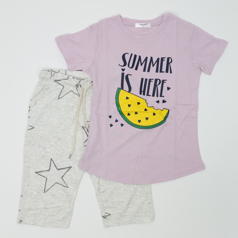 ⁦بيجامة صيفية بناتية لون نهدي وسكني فاتح⁩ - الصورة ⁦1⁩