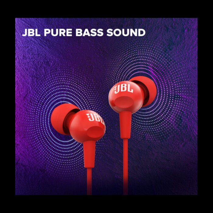 ⁦سماعات اذن سلكية من جي بي ال لون أحمر-JBL C100 Wired In Ear Headphones with Mic Red⁩ - الصورة ⁦6⁩