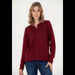 جاكيت يو اس اسنت بولو صوف بأزرار للنساء سادة خمري