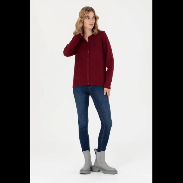 ⁦جاكيت يو اس اسنت بولو صوف بأزرار للنساء سادة خمري⁩ - الصورة ⁦4⁩