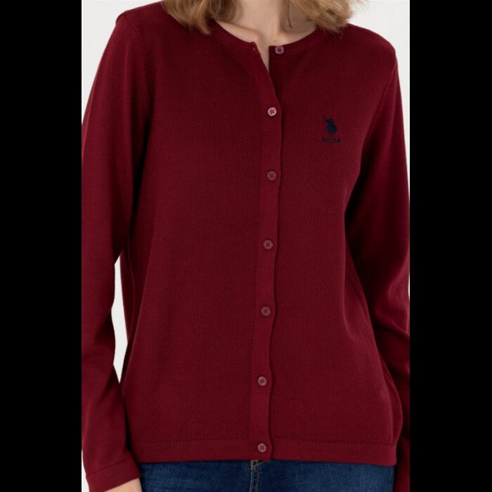 ⁦جاكيت يو اس اسنت بولو صوف بأزرار للنساء سادة خمري⁩ - الصورة ⁦6⁩