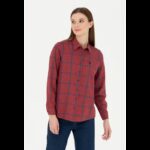 قميص يو اس اسنت بولو للنساء مخطط خمري وأزرق