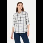 قميص يو اس اسنت بولو للنساء مخطط رمادي وأسود