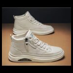 حذاء كاجوال جلد للرجال لون بيج- Fashion Mens Leather Shoes