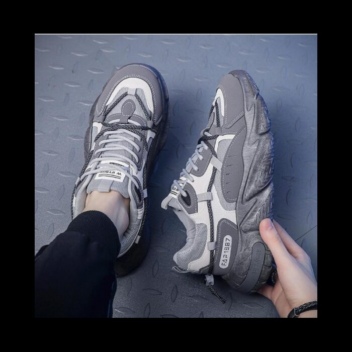 ⁦حذاء رياضي بتصميم شبكي ونعل سميك للرجال لون رمادي وبيج- Fashion Mens Sneakers Breathable Running Shoes⁩ - الصورة ⁦5⁩