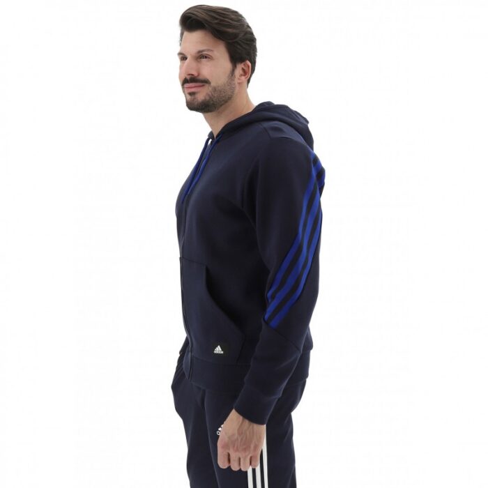 ⁦هودي اديداس فيوتشر ايكون ثلاث خطوط للرجال لون أزرق-adidas Mens' Future Icons 3-Stripes Full-Zip Hoodie - Blue⁩ - الصورة ⁦3⁩